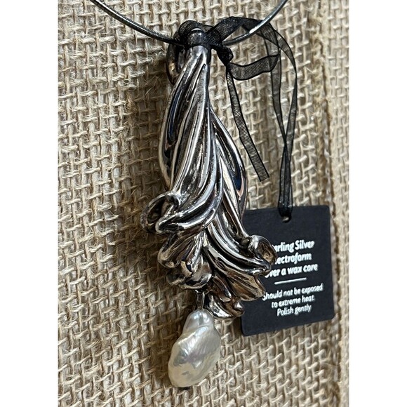 E & L Pendant Necklace Sterling 925 Electroform Israel Flower Baroque Pearl - Picture 4 of 10